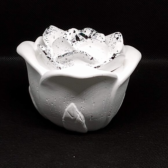 Handmade White Rose Jar container with Black Glitter - Picture 1 of 3